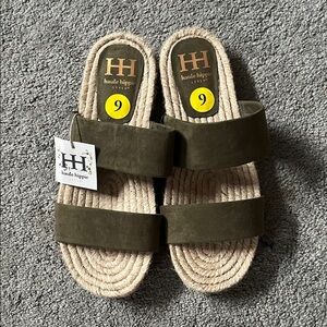 Haute Hippie Dark Green Slide Sandals Women’s 9